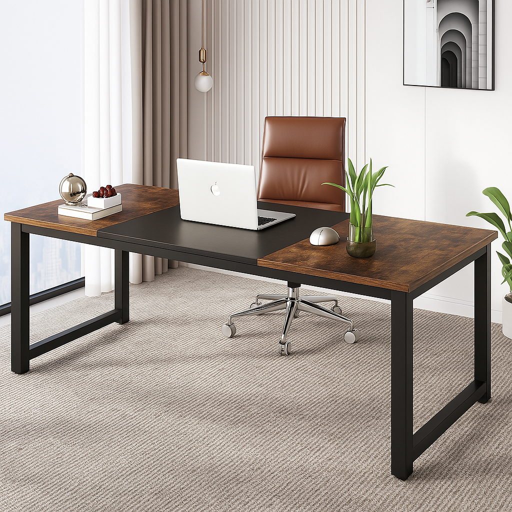 Modern Large Computer Desk in Wood Finish – Spacious Workstation with Natural Look for Home Office or Studio