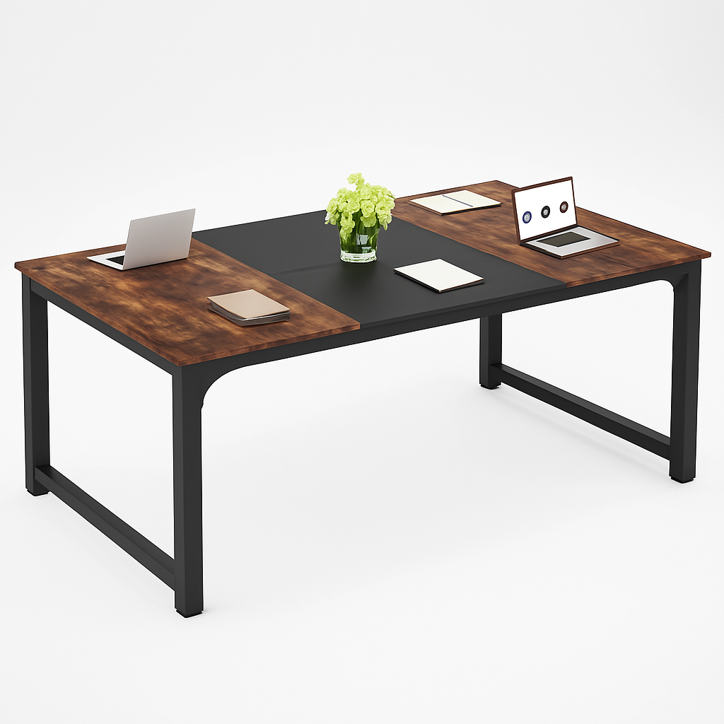 Modern Large Computer Desk in Wood Finish – Spacious Workstation with Natural Look for Home Office or Studio