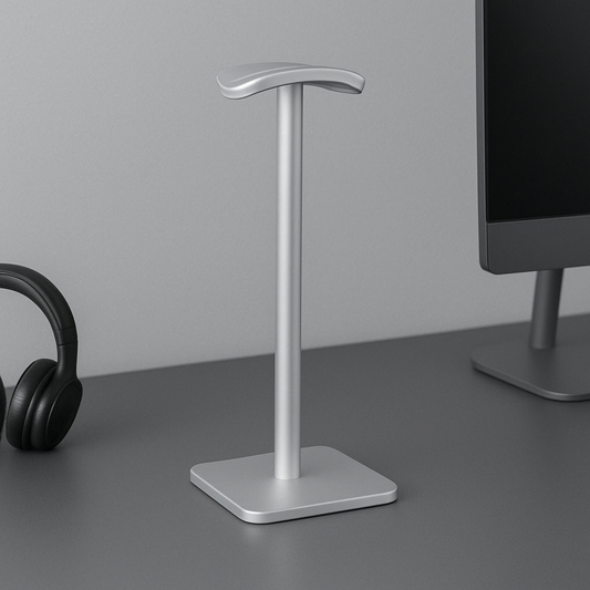Aluminium Headphone Stand in Silver – Minimalist Metal Headphone Holder for Home Office or Studio