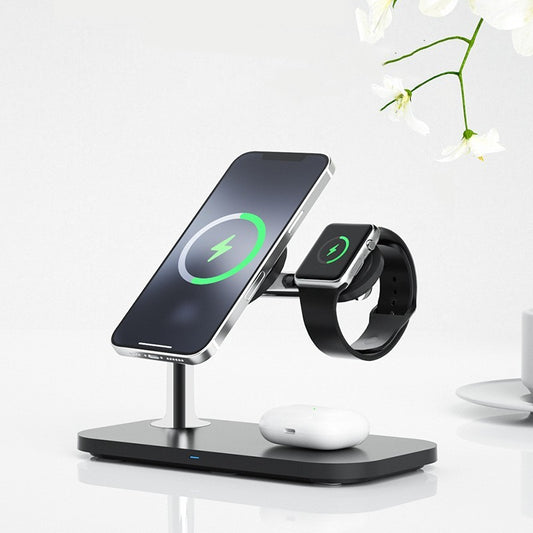 MagCharge Wireless Charging Station in Black – 3-in-1 Magnetic Charger for iPhone, Apple Watch, and AirPods