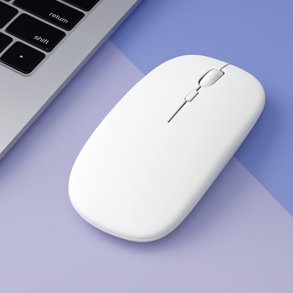 Silent Bluetooth Wireless Mouse in White – Minimalist Quiet Click Mouse with Ergonomic Design
