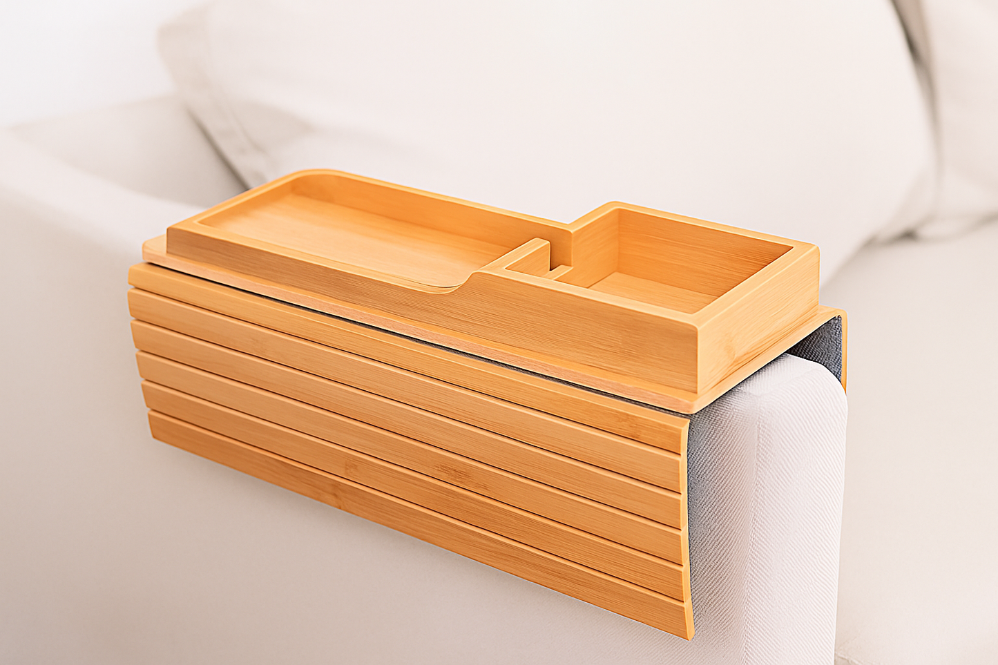 Bamboo Armrest Tray – Instant Tabletop for Sofas - Urban Marketplace 