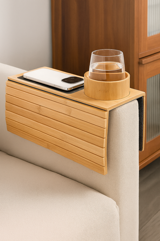 Bamboo Armrest Tray – Instant Tabletop for Sofas - Urban Marketplace 