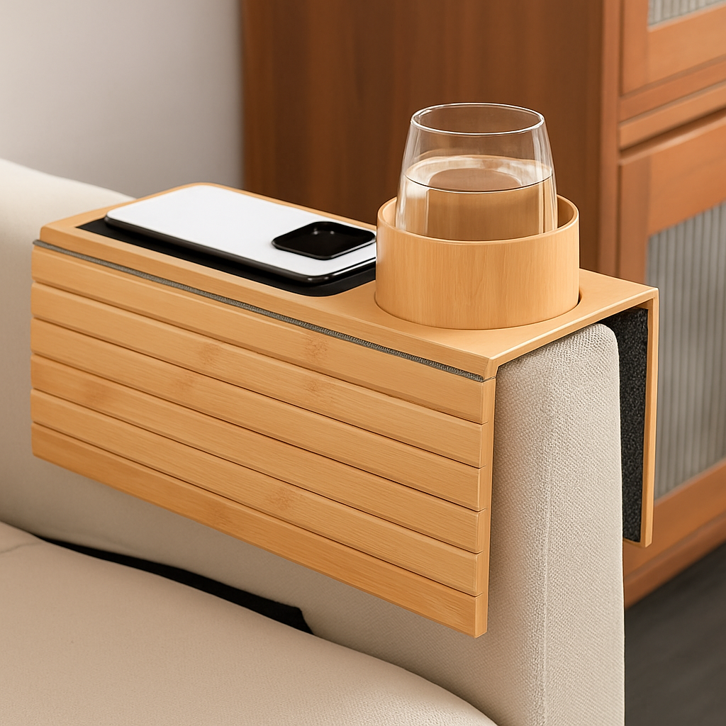 Bamboo Armrest Tray – Instant Tabletop for Sofas - Urban Marketplace 
