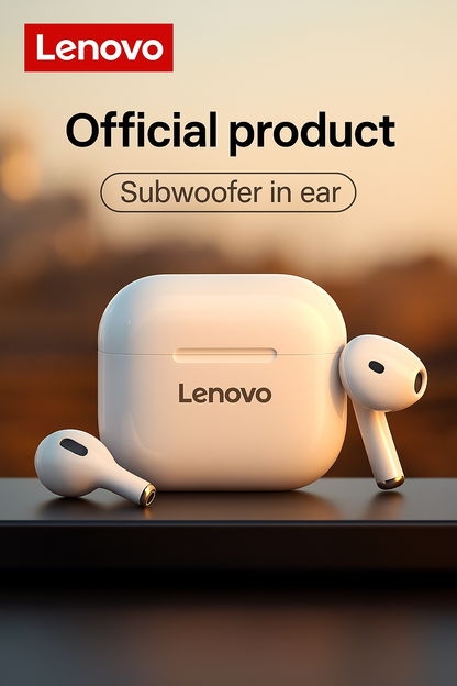 Lenovo LP40 Earbuds in White – Wireless Bluetooth Earphones with Charging Case and Touch Control