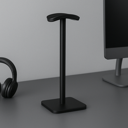Aluminium Headphone Stand in Black – Sleek Metal Headset Holder for Desks and Gaming Setups