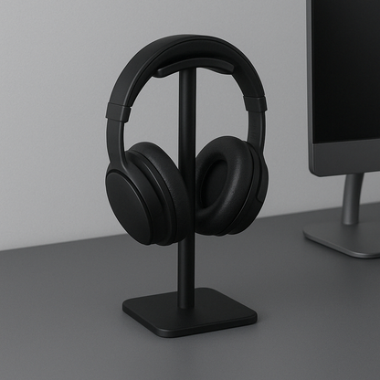 Aluminium Headphone Stand in Black – Sleek Metal Headset Holder for Desks and Gaming Setups