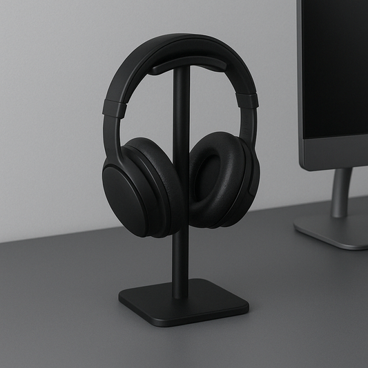 Aluminium Headphone Stand in Black – Sleek Metal Headset Holder for Desks and Gaming Setups
