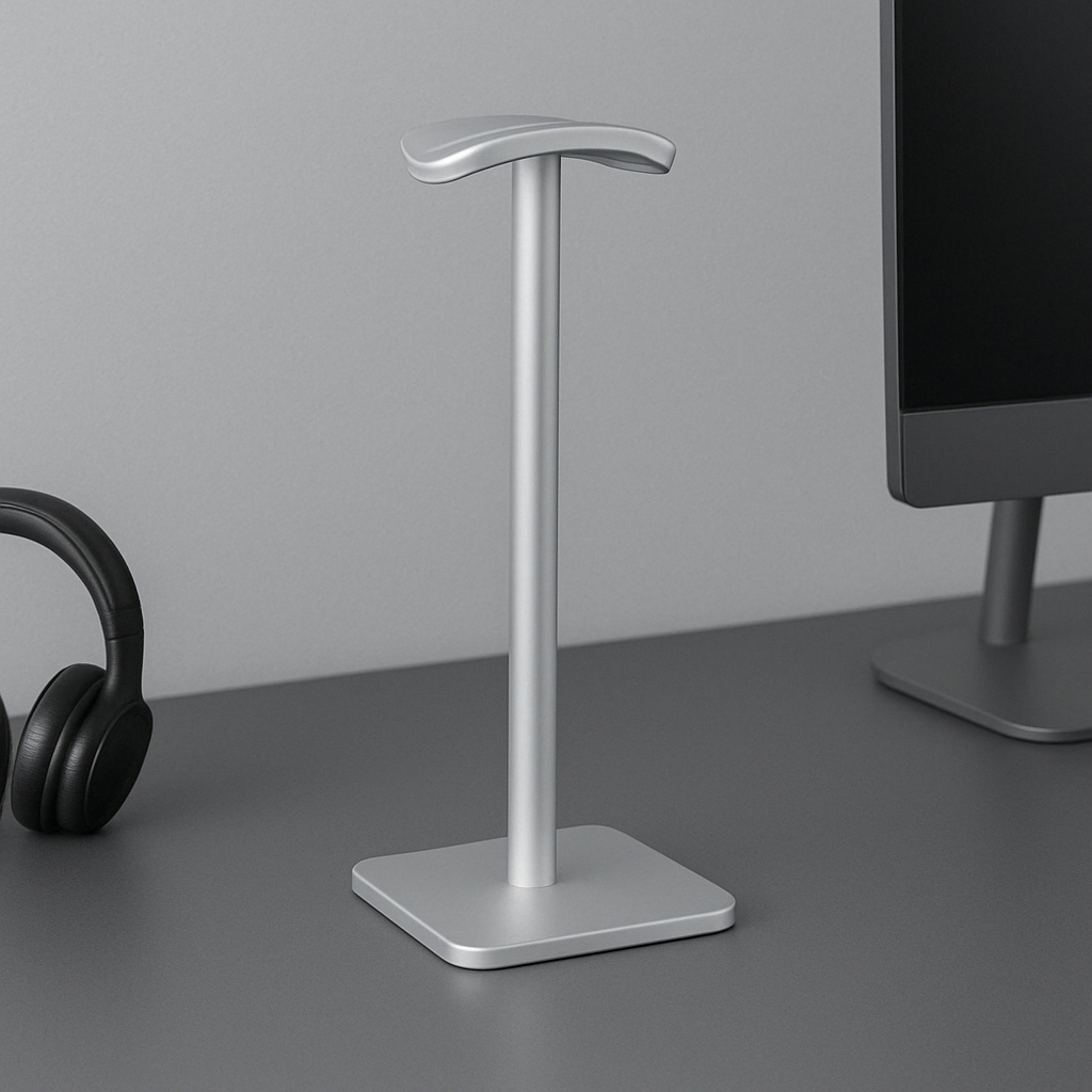 Aluminium Headphone Stand in Silver – Minimalist Metal Headphone Holder for Home Office or Studio