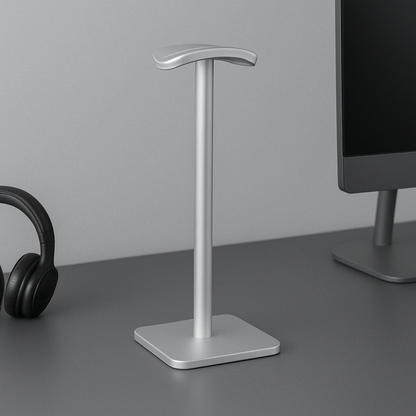 Aluminium Headphone Stand in Silver – Minimalist Metal Headphone Holder for Home Office or Studio