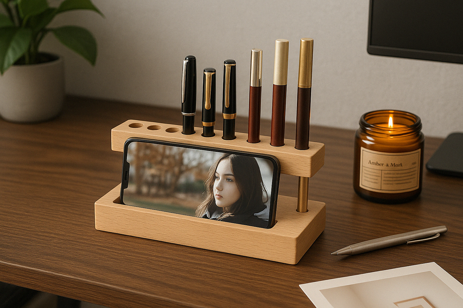 Handmade Walnut Wood Phone Stand - Urban Marketplace 
