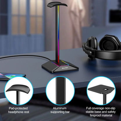 RGB Metal Headphone Stand –Gaming Headset Holder with USB Ports - Urban Marketplace 
