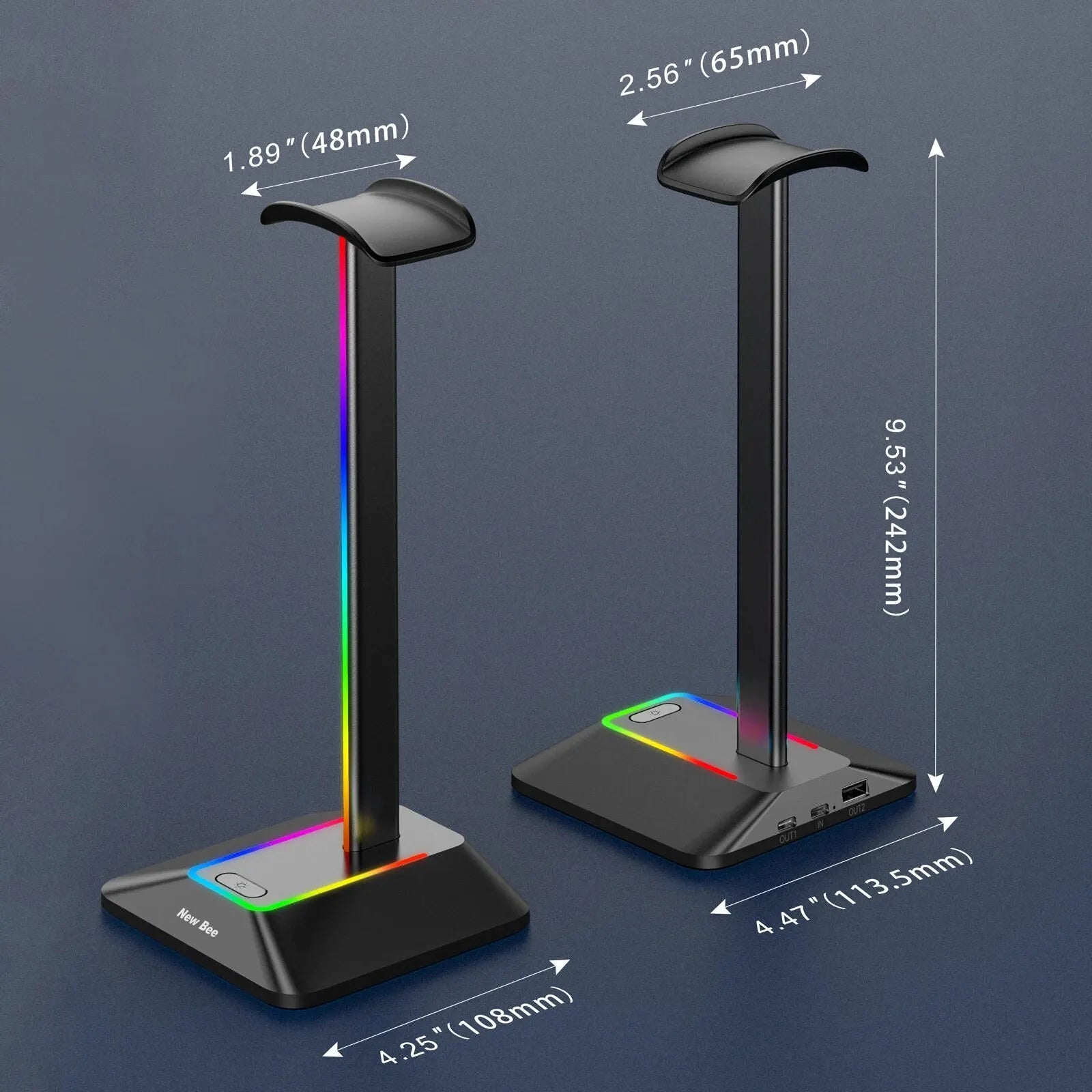 RGB Metal Headphone Stand –Gaming Headset Holder with USB Ports - Urban Marketplace 