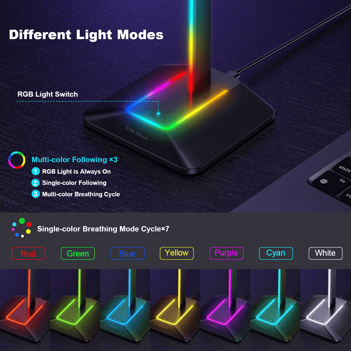 RGB Metal Headphone Stand –Gaming Headset Holder with USB Ports - Urban Marketplace 