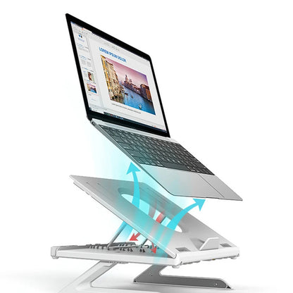 Adjustable Aluminium Laptop Stand in Silver – Sleek Foldable Laptop Riser for Better Posture and Airflow